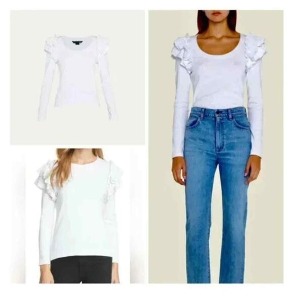Veronica Beard Avedon Top White Ruffle Long Sleeve Top L NWT 228 IRRG - Picture 1 of 10